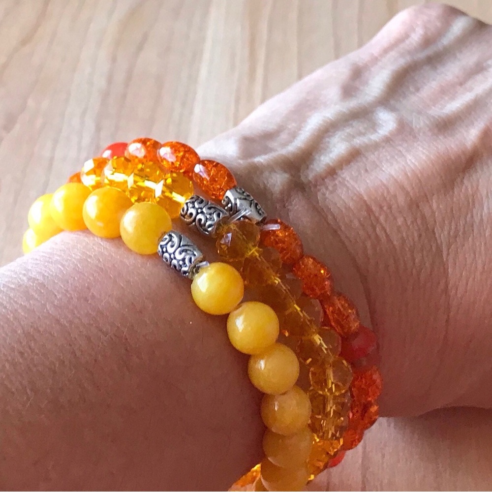 5 Beaded Stretch Bracelet/Orange Stacking/Layered Bracelets/Rainbow Bracelets/
